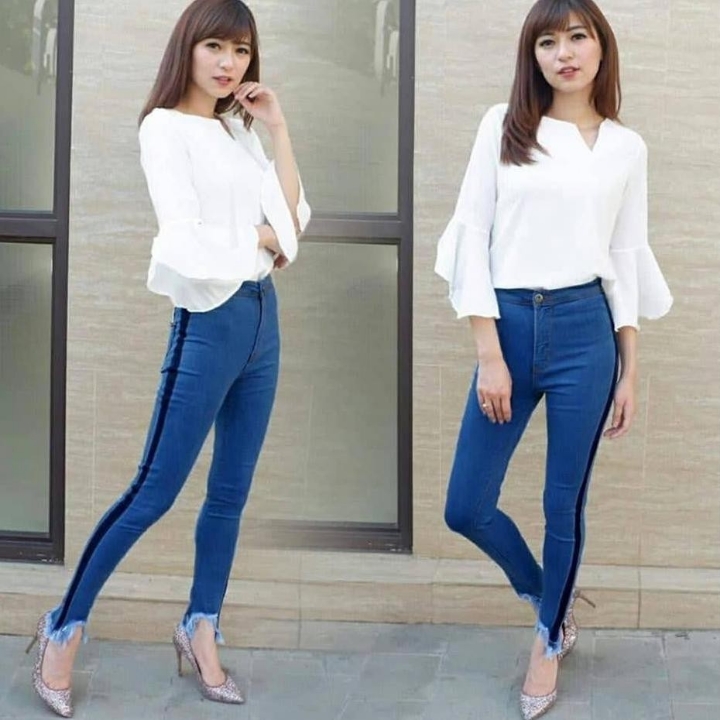 Celana Jeans Highwaist Punny List Sobek 3