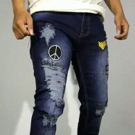 Celana Jeans Pria Sobek Emblem Ripped Cowok