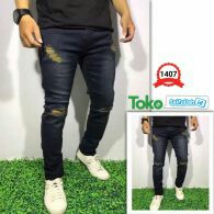 Celana Jeans Pria Sobek Slimfit Jeans Ripped Cowok 1407
