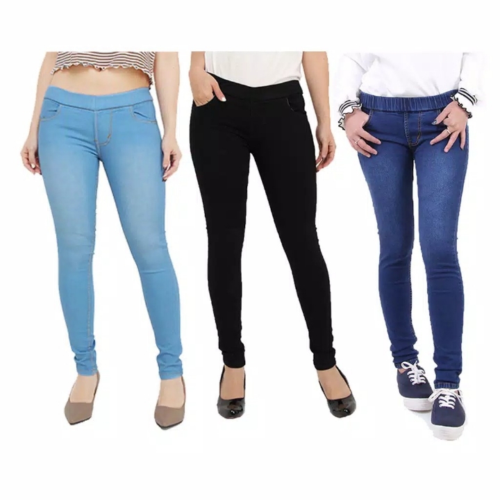 Celana Legging Jeans Wanita ETS  Jogger Pinggang Karet Jegging Jeans