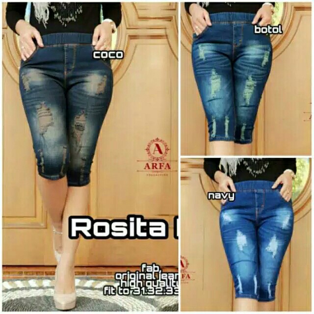 Celana jeans wanita jeans 78 jeans sobek jeans pinggang kolor rip