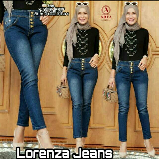 Celana panjang wanita hw jeans kancing tengah jeans