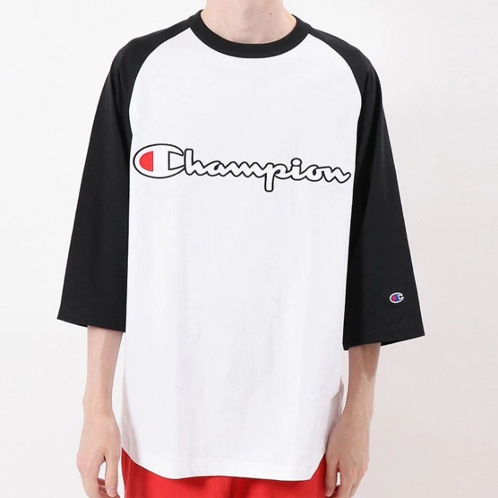 Champion Raglan T-Shirt Pria - Black White C3-P405