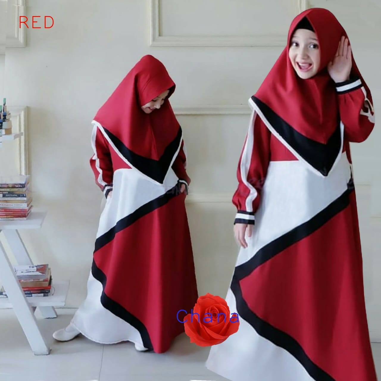 Chana Syari Warna Maroon All Size Fit 7-9tahun