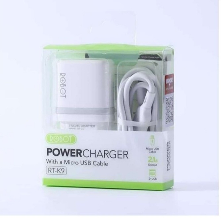 Charger Robot RT-K9 12W Dual Port 21A Adaptor  Micro USB