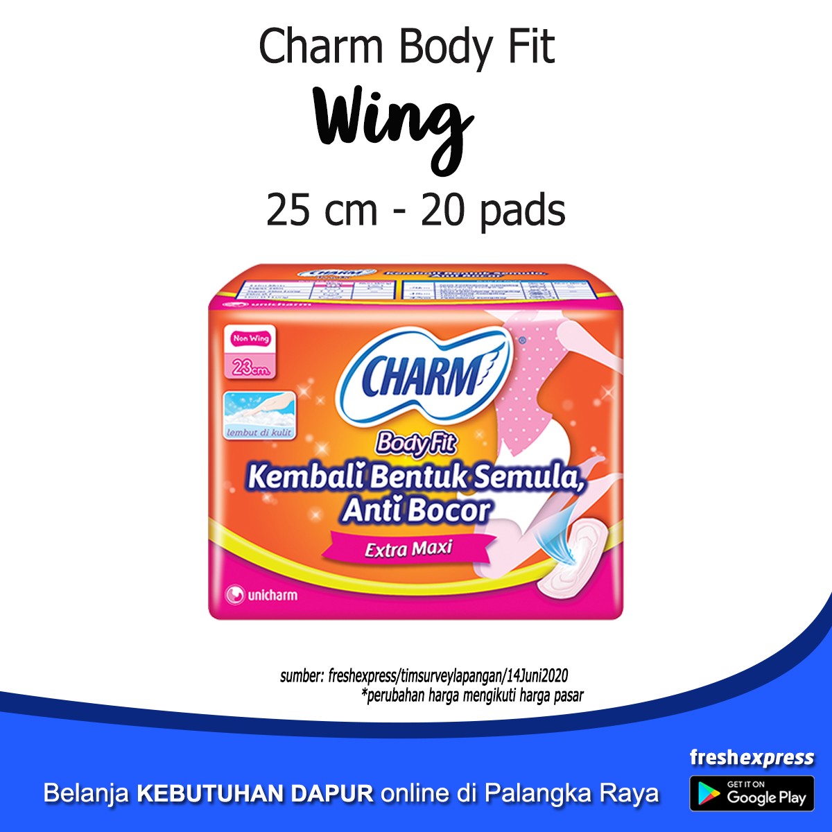 Charm Body Fit 25 Cm Wing 20 Pads