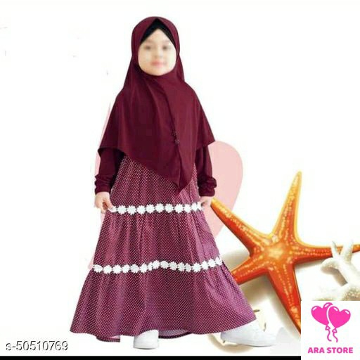 Checkout this hot  latest GamisDress Anak Naiya Mroon  kerudung-Pur