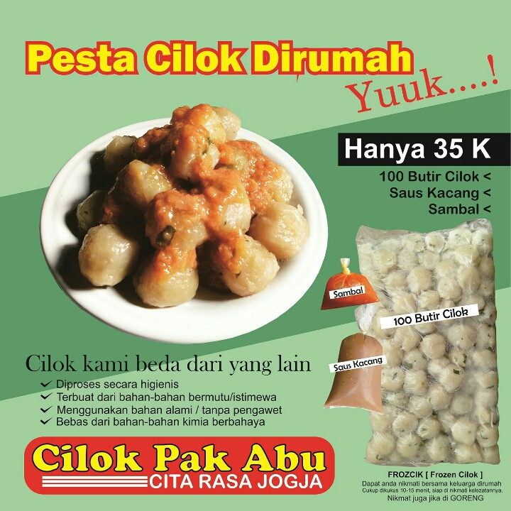 Cilok 100 Butir Paket Keluarga Dengan Saus Kacang Dan Sambal