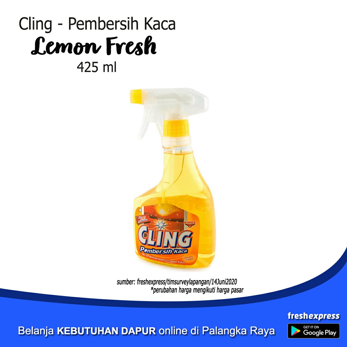 Cling Pembersih Kaca Lemon Fresh 425 Ml