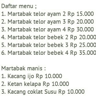 DAFTAR HARGA MENU MARTABAK KING