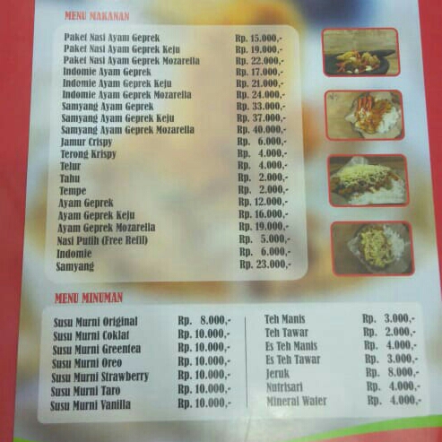 DAFTAR MENU AYAM GEPREK PAK EKO