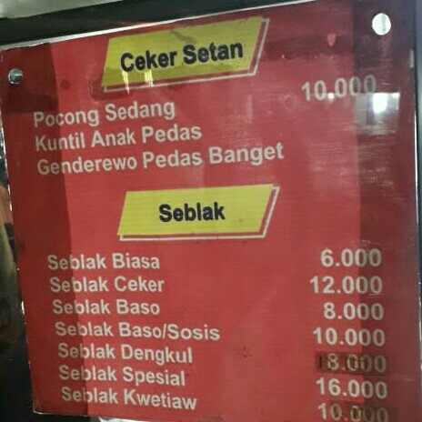 DAFTAR MENU CEKER SETAN