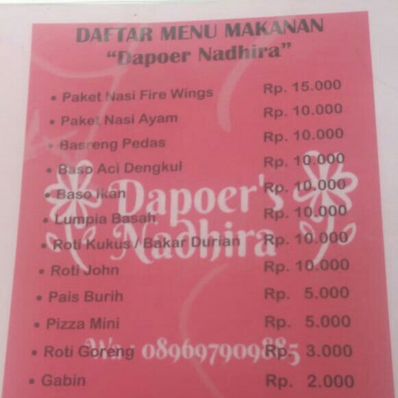 DAFTAR MENU DAPOER NADIRA