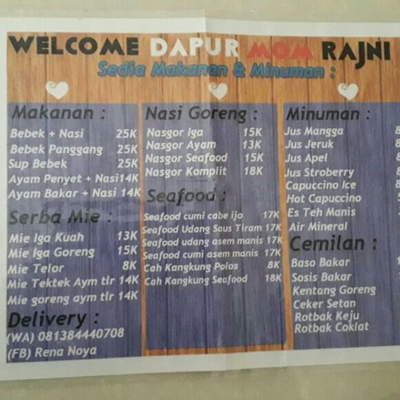 DAFTAR MENU DAPUR MAK RAJNI