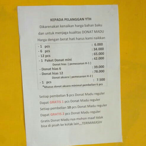 DAFTAR MENU DONAT MADU