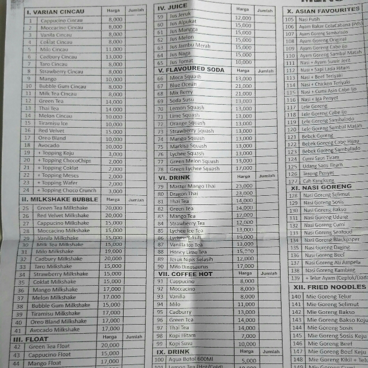 DAFTAR MENU DVARA CAFE