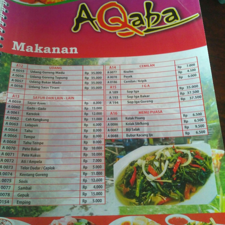 DAFTAR MENU MAKANAN AQABA