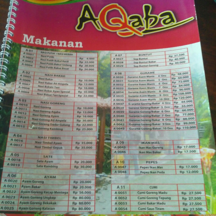 DAFTAR MENU MAKANAN RM AQABA