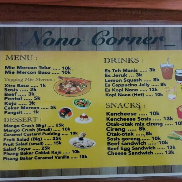 DAFTAR MENU NONO CORNER