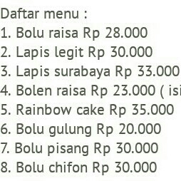 DAFTAR MENU RAISA BAKERY