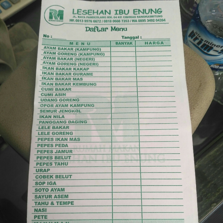 DAFTAR MENU RM LESEHAN IBU ENUNG