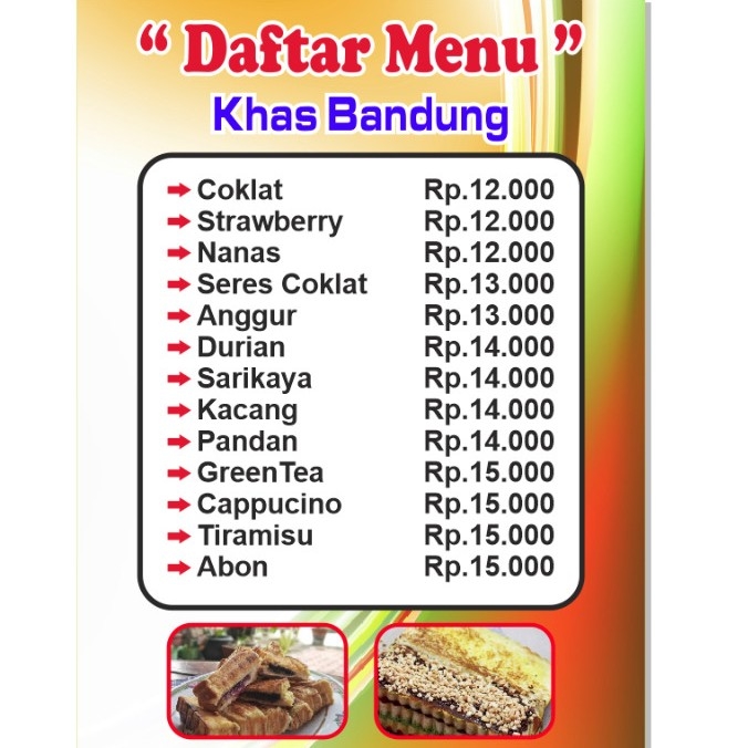 MENU LENGKAP ROTI BAKAR