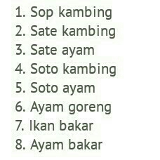 DAFTAR MENU SATE EMENG