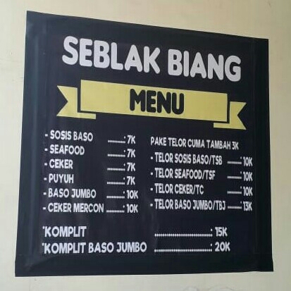 DAFTAR MENU SEBLAK BIANG