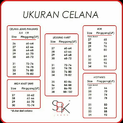 DETAIL UKURAN CELANA MERK SBK