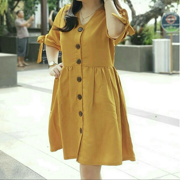 DRESS OLIVE MUSTARD