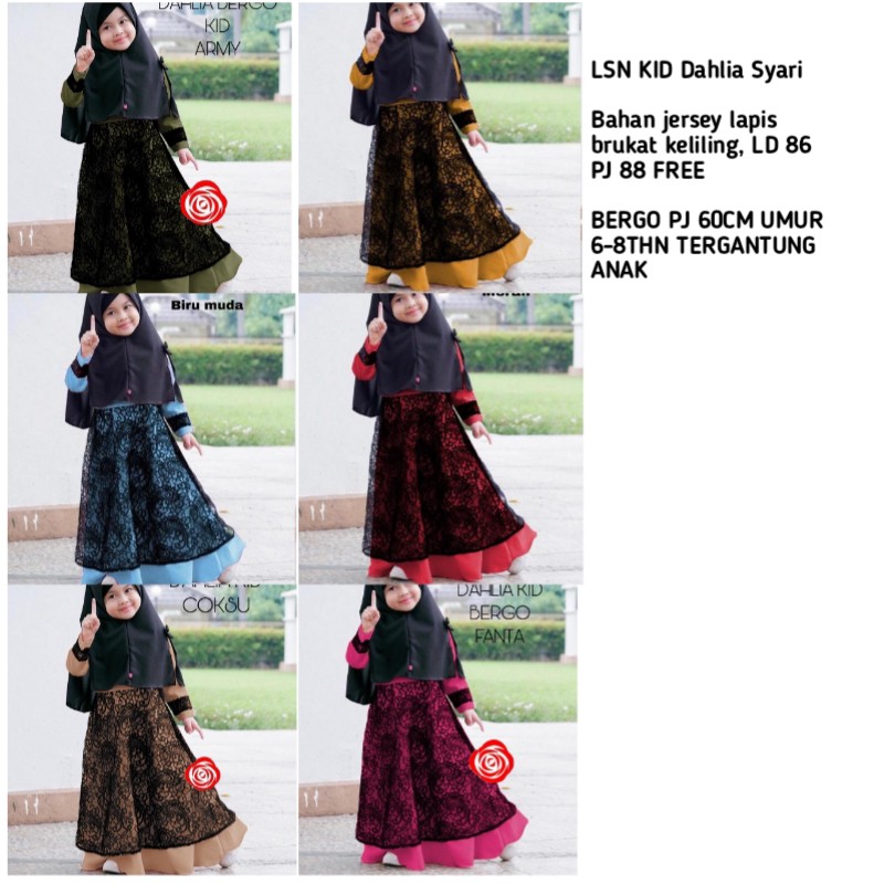 Dahlia Syari Gamis Anak Perempuan Usia 6-8tahun