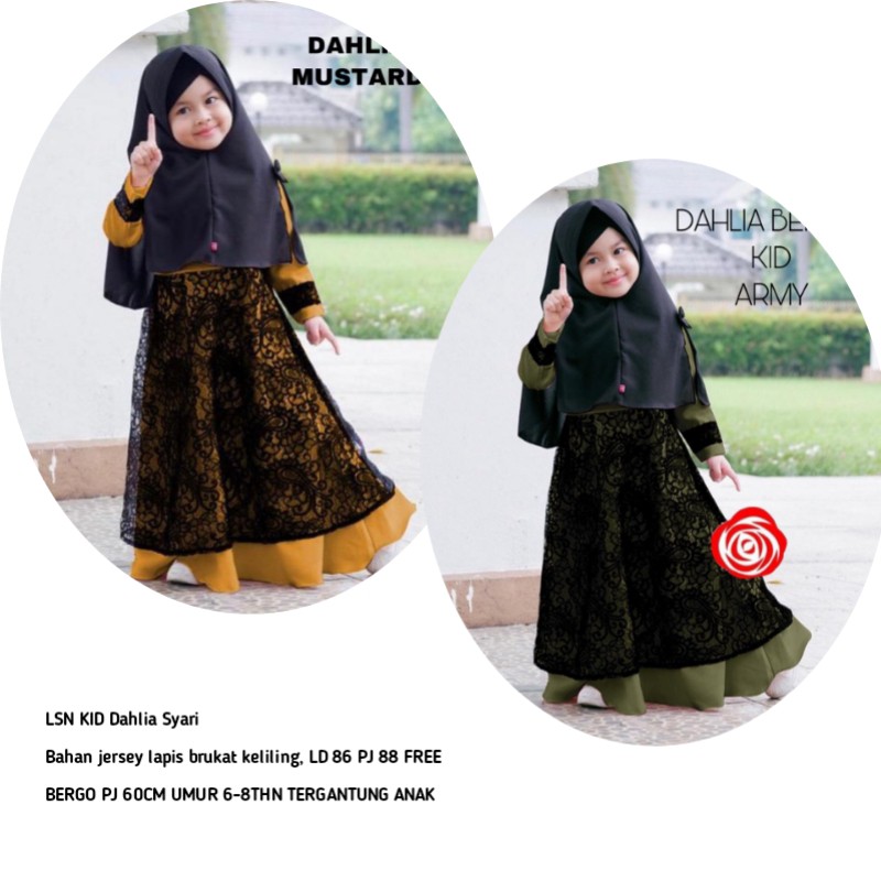 Dahlia Syari Gamis Anak Perempuan Usia 6-8tahun 2