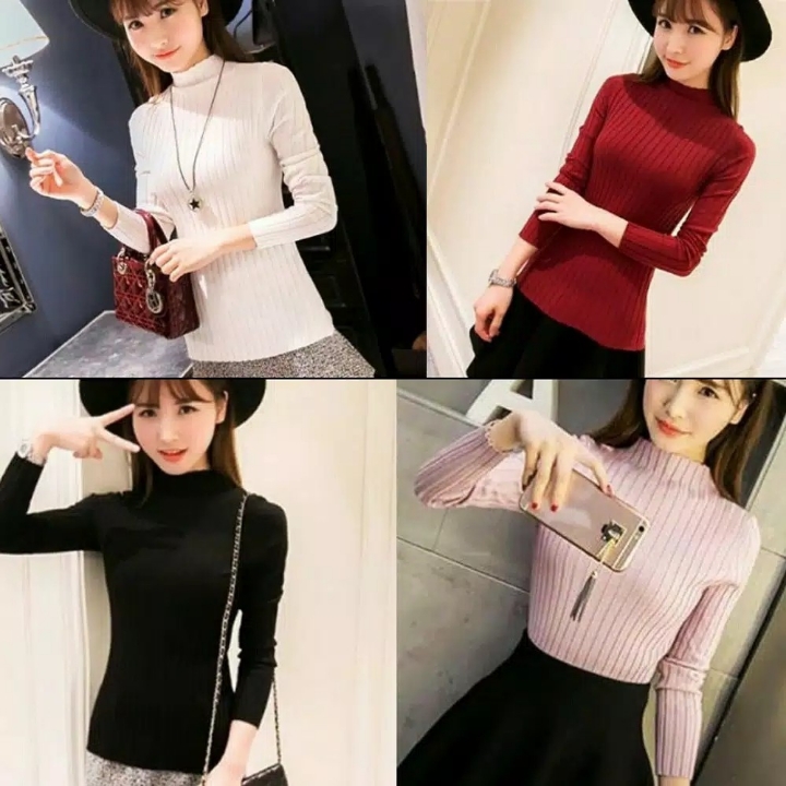 Daisy Salur Turtleneck Blouse  Baju Kekinian  Atasan Lengan Panjang  3