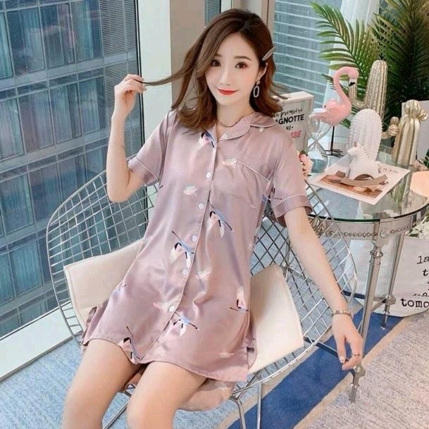 Daster Satin Kerah Birds Wallet