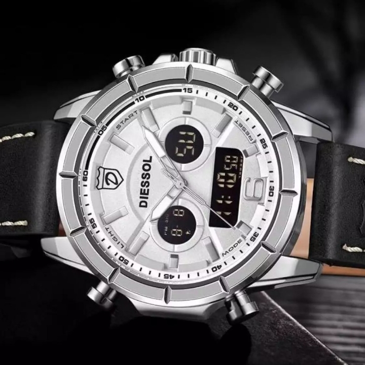 Diessol Pria Jam Tangan  Sport QUARTZ LED - White Lis Polos