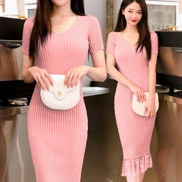 Dress Duyung Rajut All Size Fit L Warna Dusty