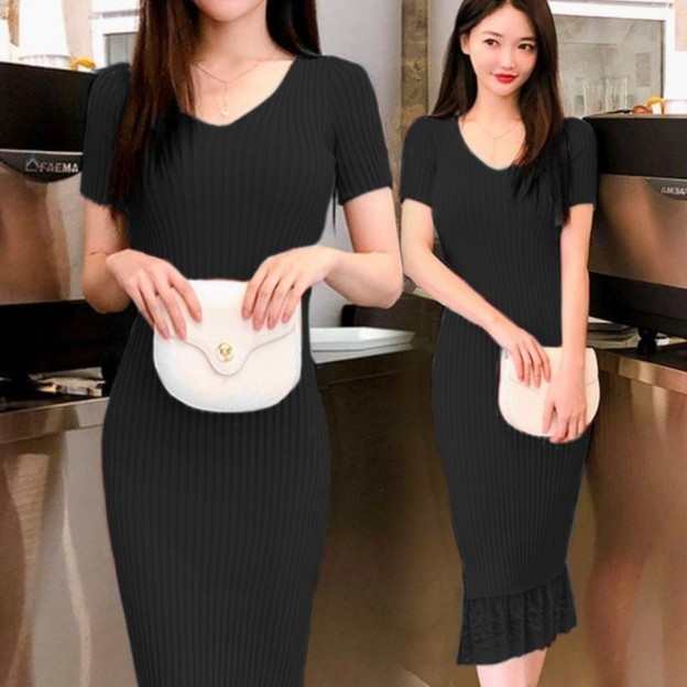 Dress Duyung Rajut Warna Hitam ALL SIZE FIT L