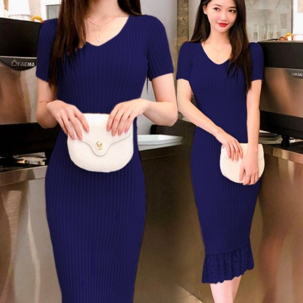 Dress Duyung Rajut Warna Navy ALL SIZE FIT L