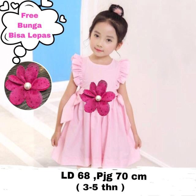 Dress Via Kid Warna Dusty Pink Dan Merah Kisaran Usia 3-5 Tahun