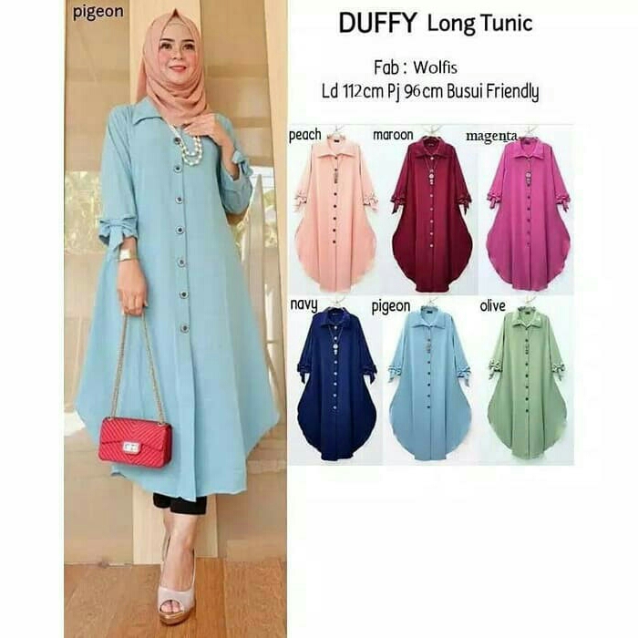 Duffy Long Tunik Baju Muslim Wanita Bahan Twiscone - Navy