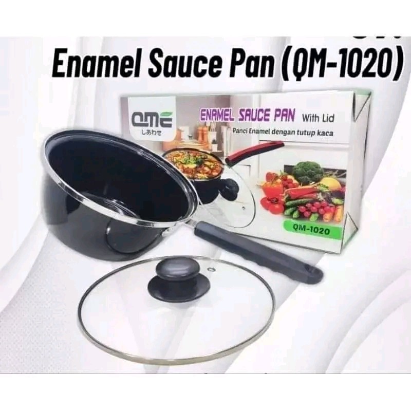 Enamel sauce pan  panci enamel tutup kaca QME QM-1020