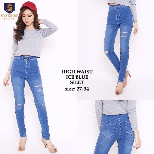 F4 27-30 SYAKBOS SILET 2 HW Ice Blue HIGH WAIST 