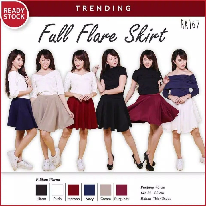 Full Flare Skirt Scuba Rok Bawahan Wanita Premium Quality 2