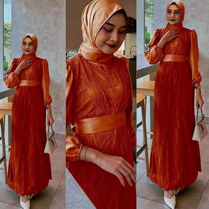 GAMIS SATIN KOMBINASI BROKAT BISA BAYAR DITEMPAT COD RP 110000