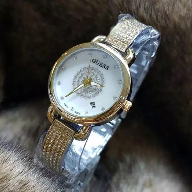 GS16 Jam Tangan Guess Gold Plat Putih