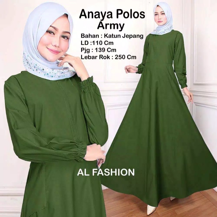 Gamis Maxi Anaya Polos HIJAU ARMY 