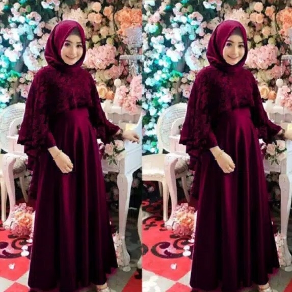 Gamis Maxi Brukat Tiarra - Maroon