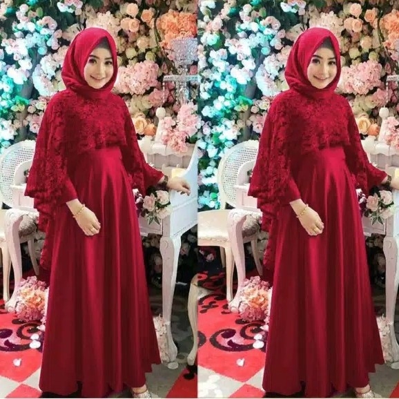 Gamis Maxi Brukat Tiarra - Merah