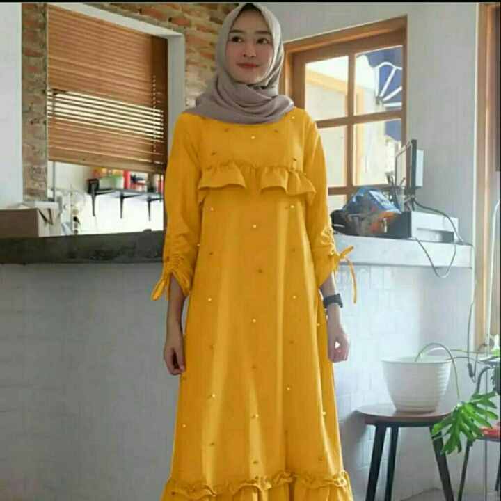 Gamis Mutiara Mustard