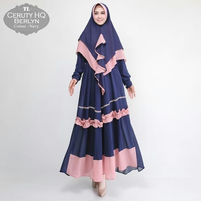 Gamis Syari Berlin Ceruty NAVY Premium